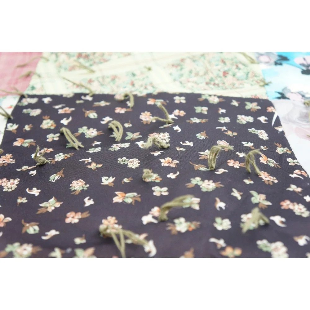 Handmade Patchwork Tie Quilt Multicolor Floral Striped Scrappy Blanket Fair